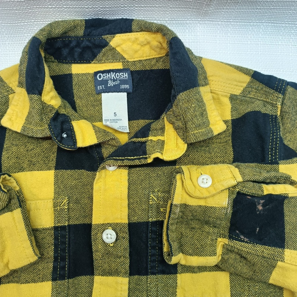 Vtg Oshkosh Boys Yellow Black‎ Plaid Flannel Shirt Size 5 90's Y2K Flaw